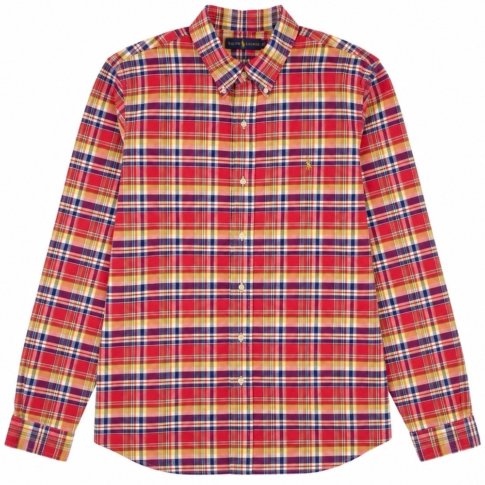 Ralph Lauren Plaid Button Down Mens XL Red Multi Color Slim Fit Shirt